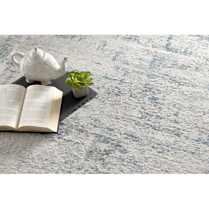 Ensemble de tapis abstrait crème / bleu, Rectangle 7 pi x 10 pi