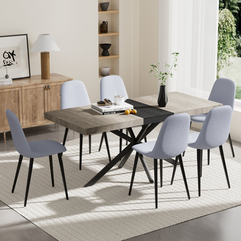 Ensemble de salle à manger à piédestal extensible avec chaises, 7, Gris clair, Gris clair