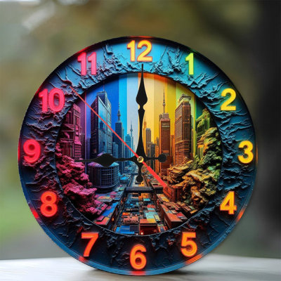 Horloge murale colorée, paysage urbain