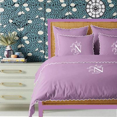 Monogram 400TC Cotton Small Scallop Embroidery Duvet Cover Set