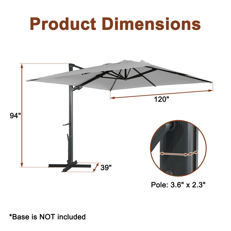 Parasol carré en porte-à-faux 10 pi Motoaki, Gris