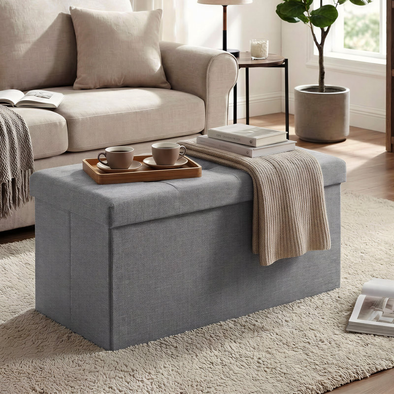 Banc de rangement avec repose-pieds l 30,5 po, Tissu Oxford, Gris
