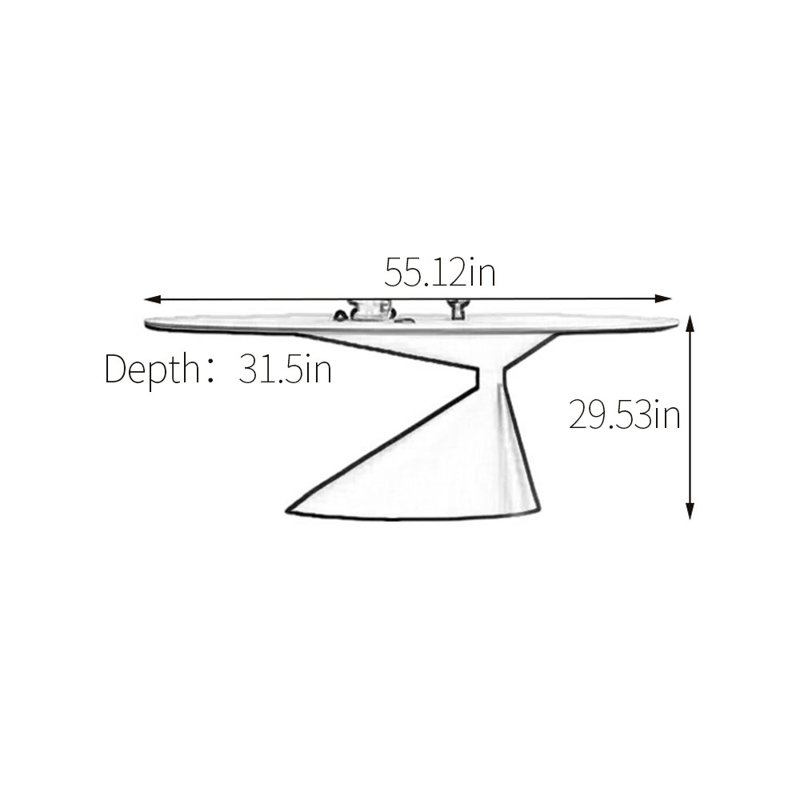 Table de salle à manger ovale en pierre frittée, H 29,53 po x L 55,12 po x l 31,5 po, Argent argent