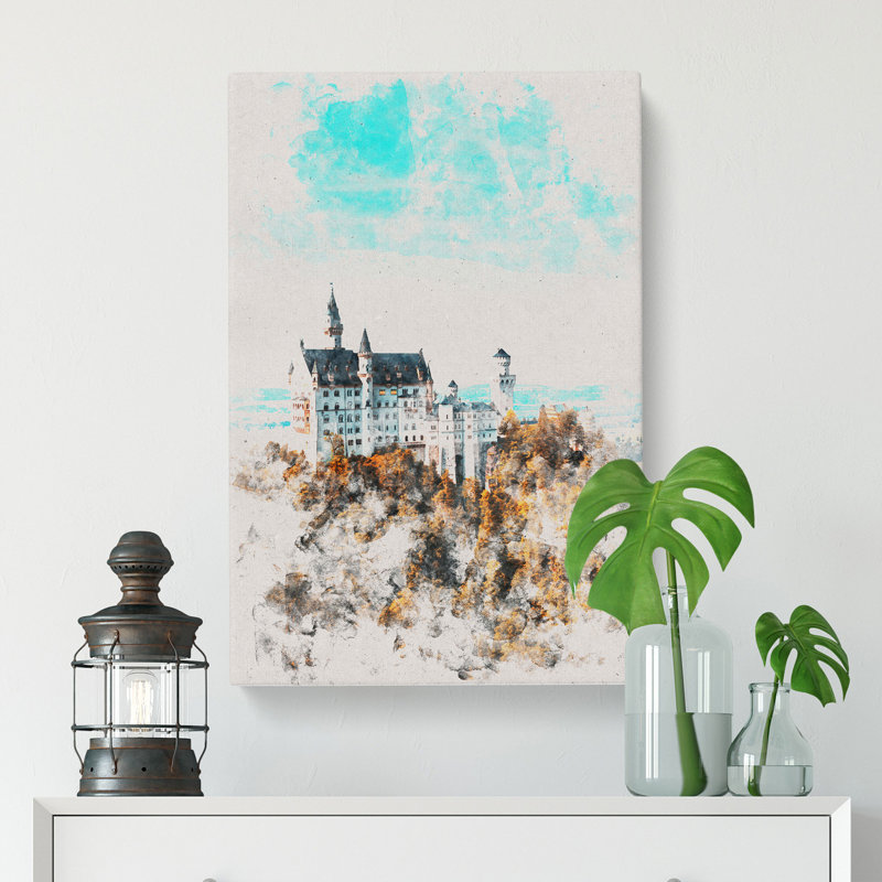 The Neuschwanstein Castle In Germany Watercolour - Wrapped Canvas, 76cm H x 50cm W x 3cm D