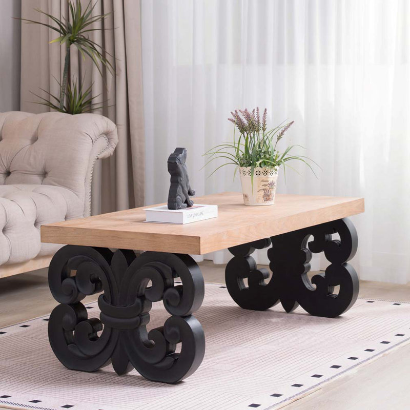 47" Rectangular Farmhouse Table with Carved Base, Black