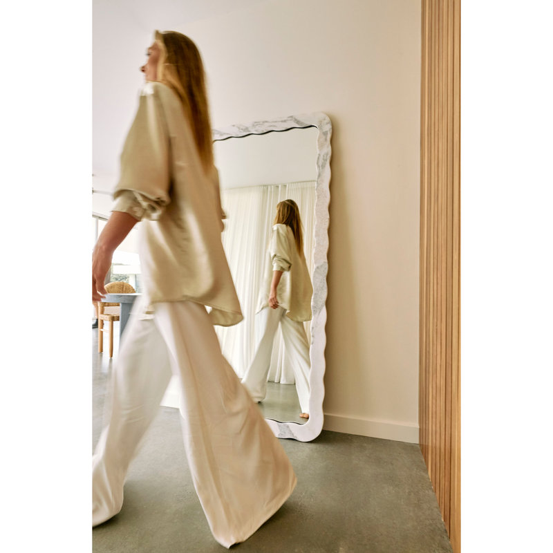 Deniz 35 in. x 79 in. Natural Stone Marble Scallop Framed Mirror
