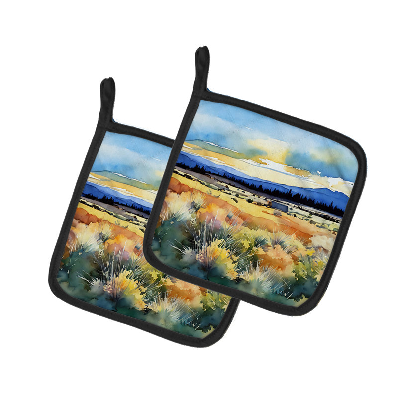 Nevada Sagebrush in Watercolor Pair of Pot Holders