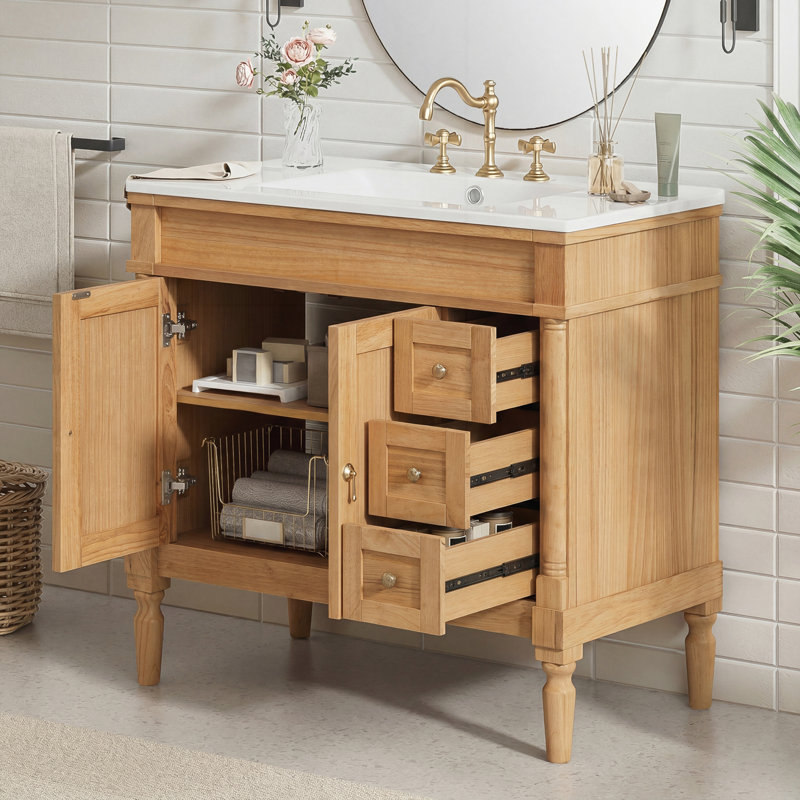Meuble-lavabo 36 po avec lavabo en céramique, Wood