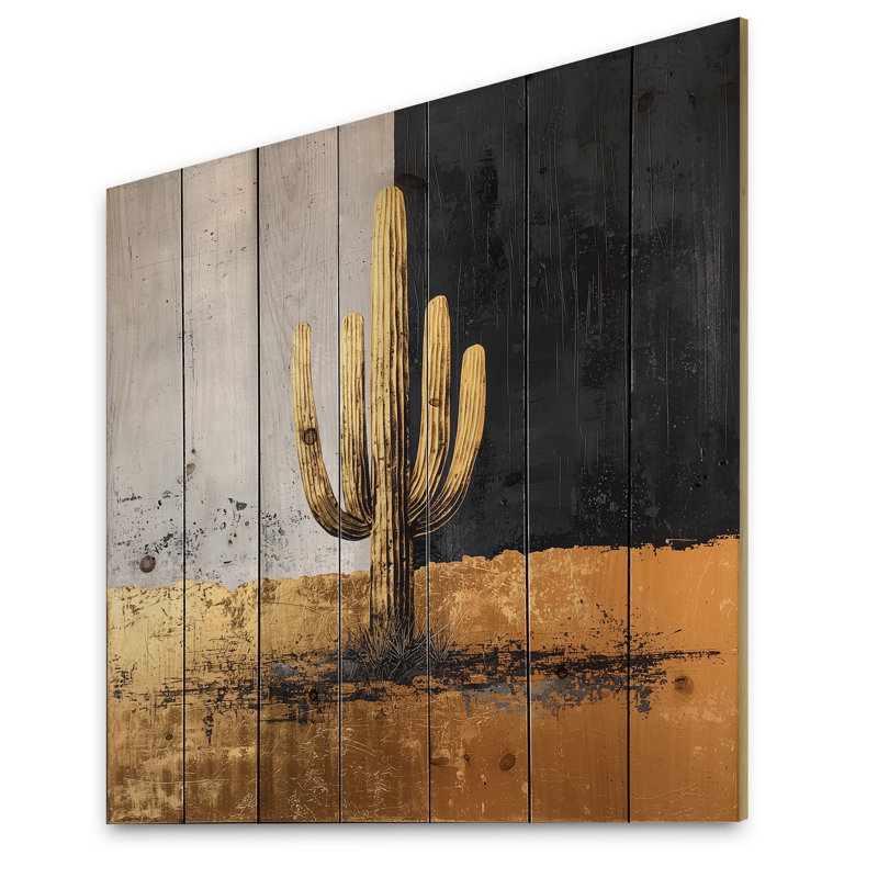 Cactus Abstract Shapes Pure Form I - Floral Cactus Wood Wall Art - On Natural Pine Wood, 30" H x 30" W x 0.78" D
