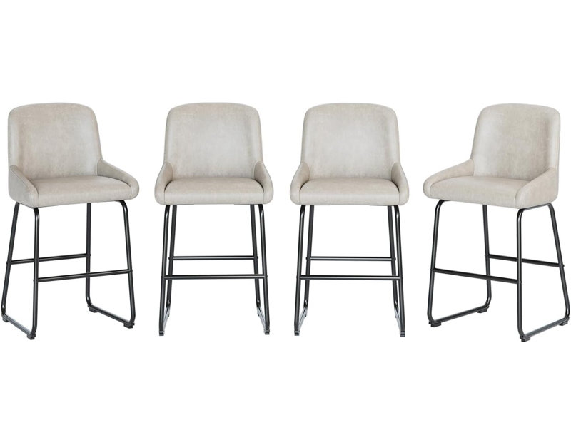 Ensemble de 4 tabourets de bar en cuir de polyuréthane à hauteur de comptoir avec dossier et repose-pieds Chaises de bar pour salle à manger Îlot de cuisine Durable Confortable Élégant