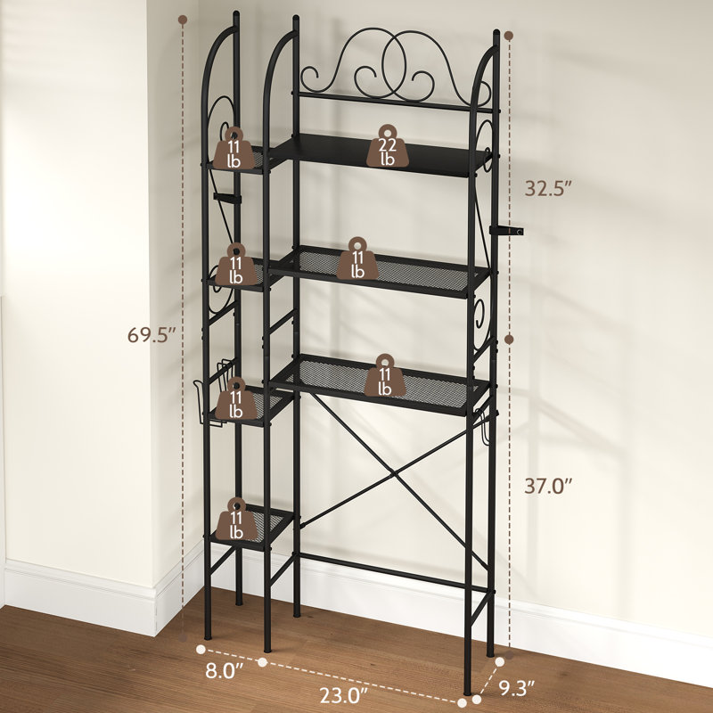 Over-the-Toilet Storage Rack, 7-Tier Metal Bathroom Organizer with Adjustable Shelf, Toilet Paper Holder and Side Hooks