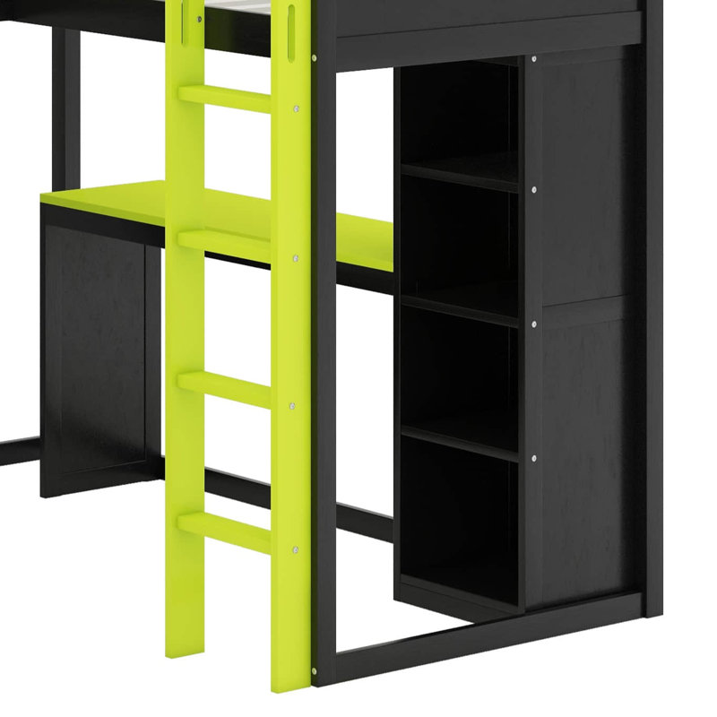 Twin Size Gaming Bed Frame With RGB LED Lights, Dual Twin Beds, USB Ports, TV Stand & Storage Shelves, Green