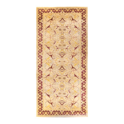 Tapis de couloir unique noué à la main 8 pi x 16 pi 10 po en jaune / rouge / ivoire / bleu Hayner