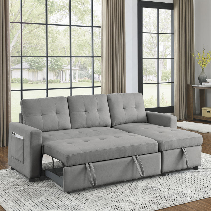Sleeper Sofa Bed, Reversible Sectional Couch With Storage Chaise And Side Storage Bag