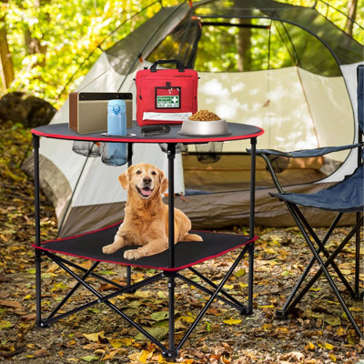 Table de camping portable Tables de pique-nique pliantes Table de plage légère en toile imperméable pour l'extérieur avec 4 porte-gobelets et sacs de transport pour le camping, la plage, les feux de camp et le portage