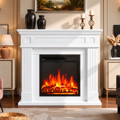 43" Freestanding Electric Fireplace with Mantel, 7-Level Brightness & Remote Control, Media Console for TVs up to 55"