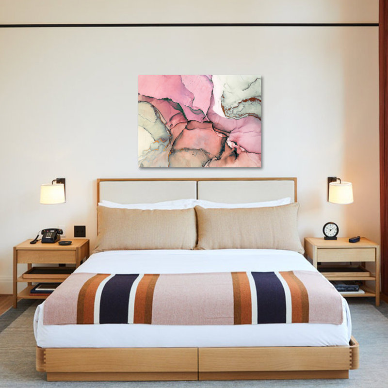 Art abstrait - Peinture «Limonade aux fraises», Métal, L 60 po x H 40 po