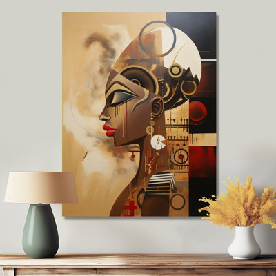 Contemporain, ébène, portrait rétro, collage - masque africain