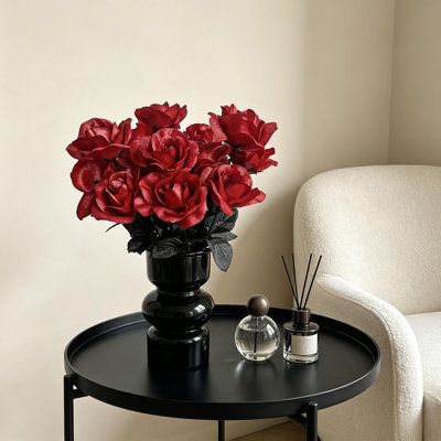 4 Piece Artificial Gothic Roses Halloween Decor, Glitter Silk Black Rose Flower Bouquet with Long Stems for Gothic Home, Wedding, Party and Seasonal Display