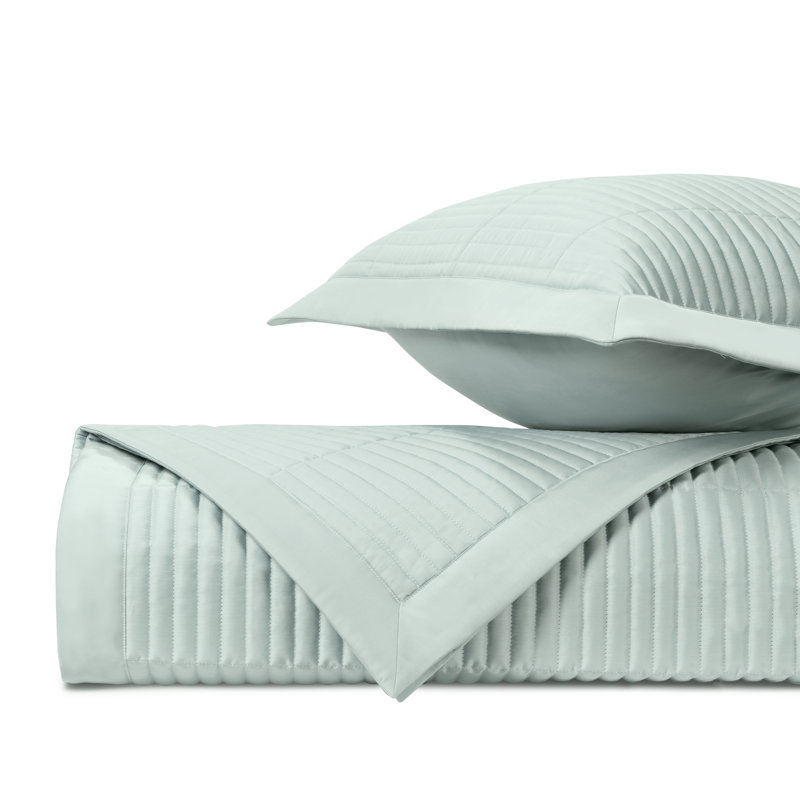 Channel Quilted Sateen Coverlet Set, Eucalipto, King Quilt + 3 Euro Shams