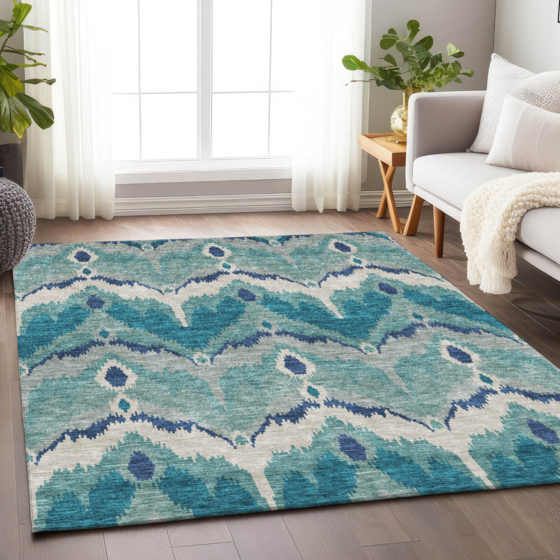Premium Machine Washable Prisco Teal Rug, Rectangle 10' x 14'