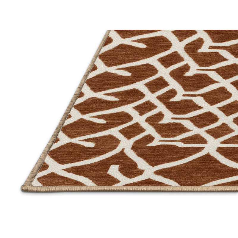 Tapis brun treillis lavable à la machine, Carré 7 pi