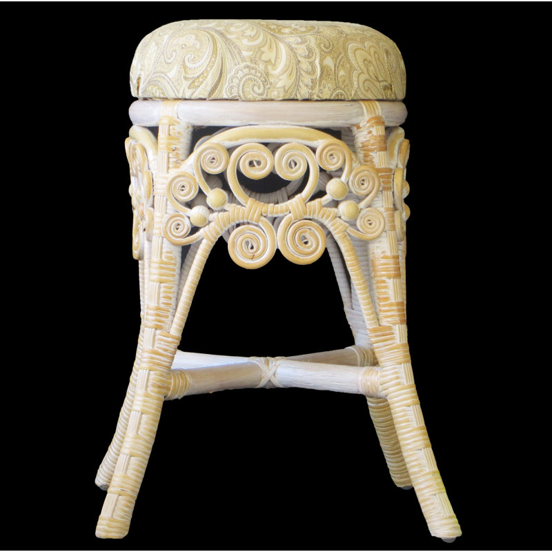 Tabouret classique en osier, Blanc délavé, Noir colline Pickett