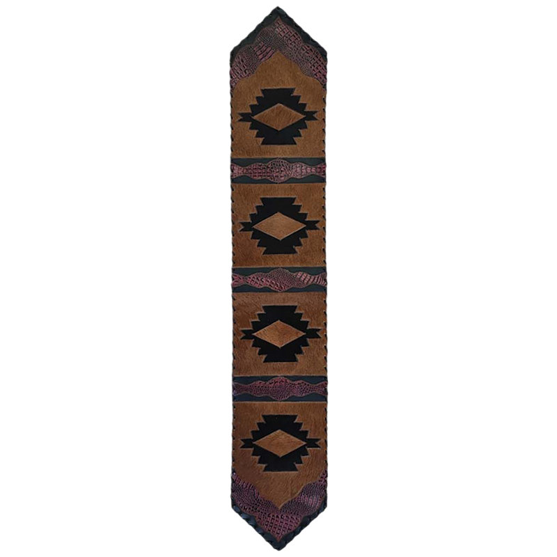Cowhide & Leather Table Runner, 120" L x 12" D, Black/Brown/Red