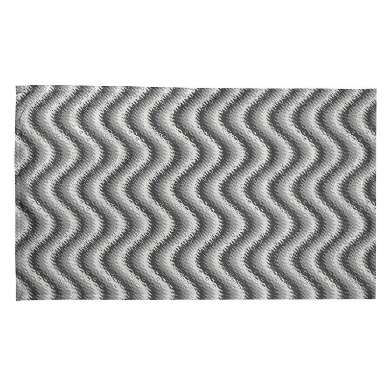 Torchon à rayures ondulées, Polyester sergé, Noir/gris/blanc