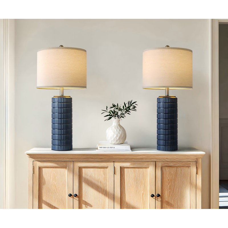 Lampe de table moderne en céramique bleue minimaliste de 27,5 suitable, idéale pour les salons, les chambres et les bureaux