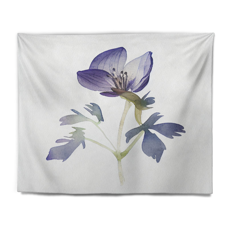 Tapisserie murale florale bleue rétro - Blooming II, H 32 po x l 39 po