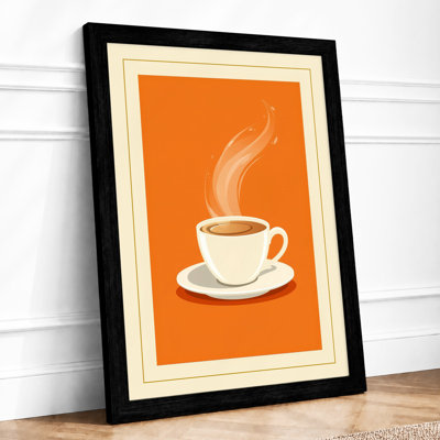 Steaming Coffee Cup Retro - Framed Print