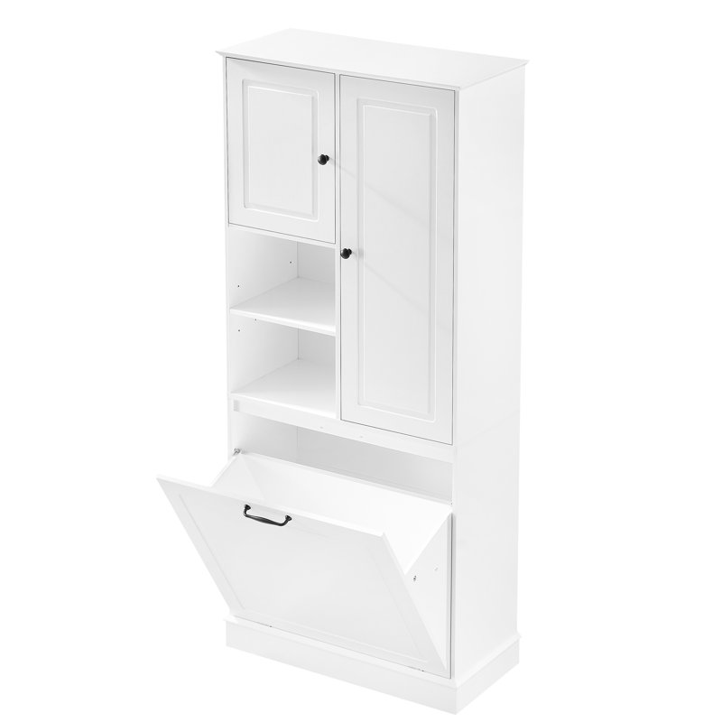 Grande armoire de rangement avec tablettes réglables et panier rabattable, Blanc