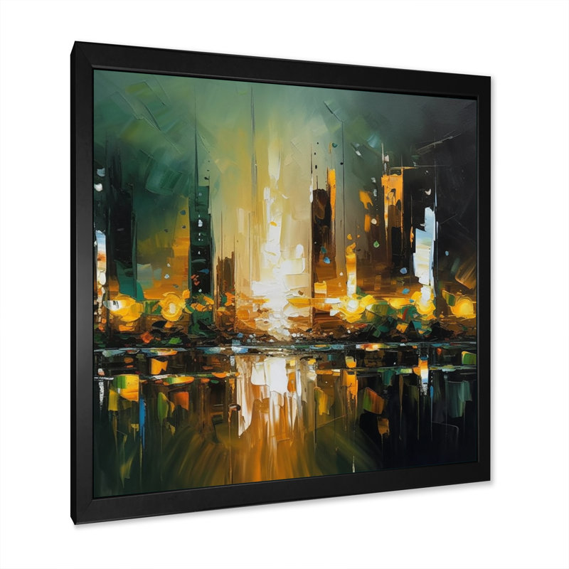 «Abstract City Skyline 1» - Impression, Cadre photo noir, H 16 po x l 16 po x P 1 po
