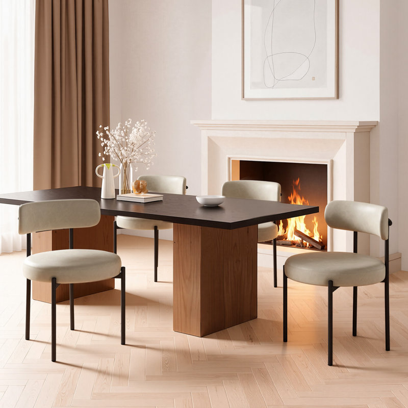 Dining Chairs Set, Leather Upholstered Chairs with Curved Backrest and Black Metal Legs, Multi-Pack Options Available, Beige