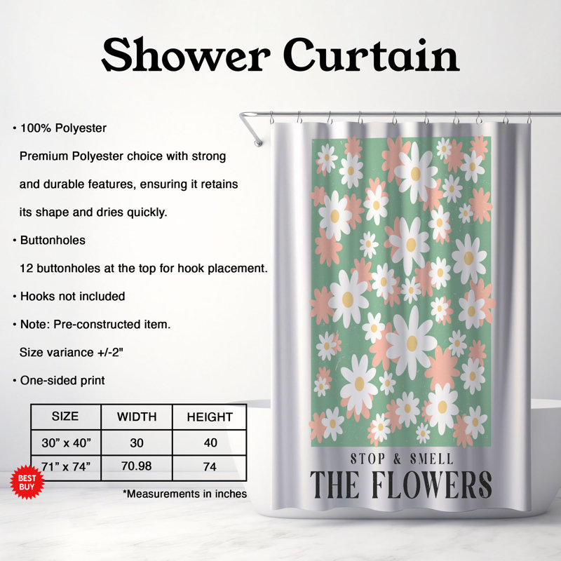 Towland Floral Shower Curtain, H 74 po x l 71 po