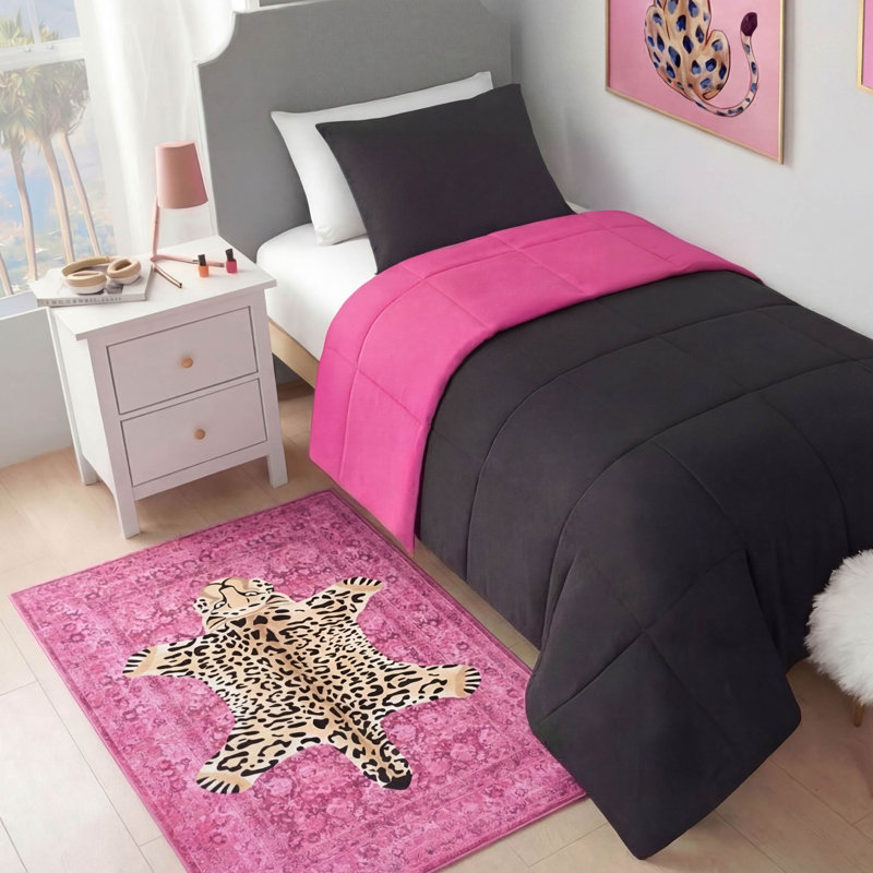  Finely Machine Washable Area Rugs, 3' x 5', Hot Pink Leopard
