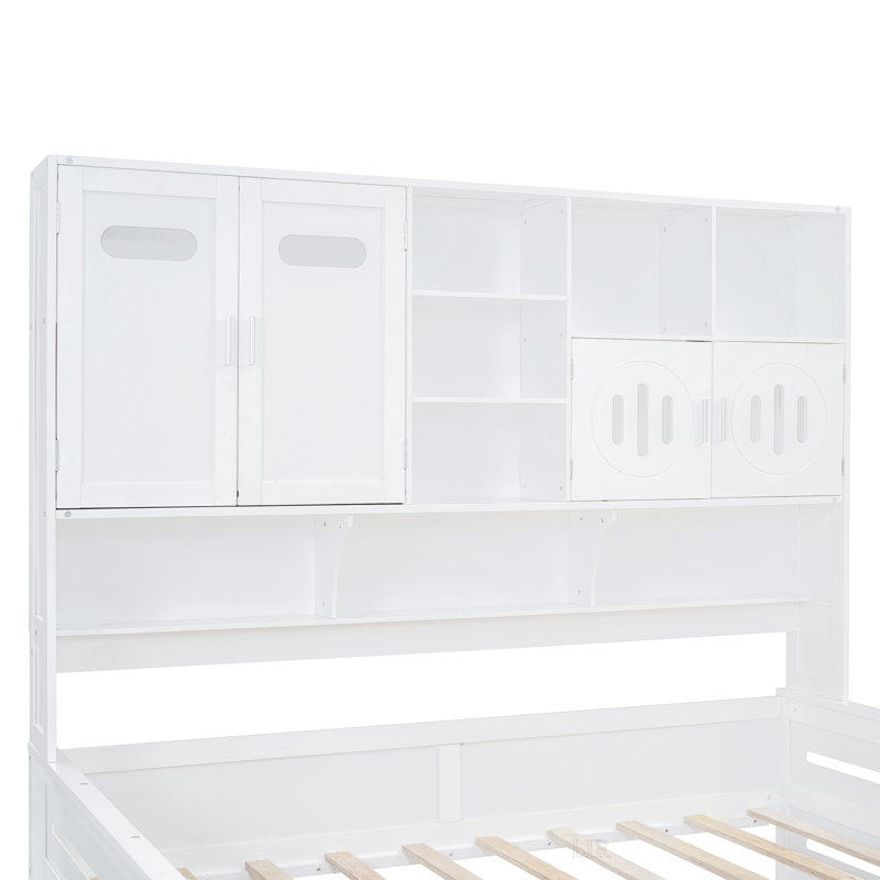 Lit de jour simple en bois avec 2 tiroirs, armoire et tablette tout-en-un, Lit simple, Blanc