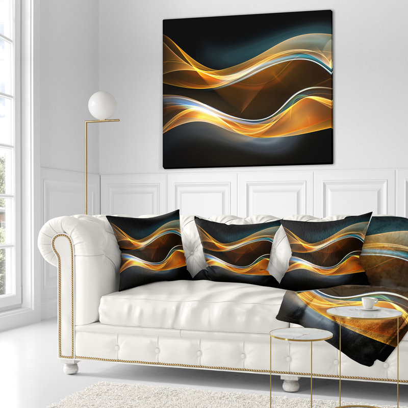 3D Gold Waves in Abstract Printed Pillow, 18" x 18", Throw Pillow, Black/Red/Orange