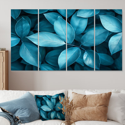 Feuilles bleu sarcelle monochromes Layrs II - art mural sarcelle - toile d'art traditionnelle