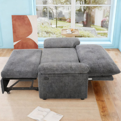 Canapé-lit de 50 po, tissu en chenille, dossier réglable à 90 ° et 180 °, lit escamotable, accoudoir amovible avec rangement, ports de chargement USB et Type-C