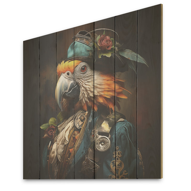 Pirates Parrot Feathered Buccaneer I - Pirate On Wood Print, 30" H x 30" W