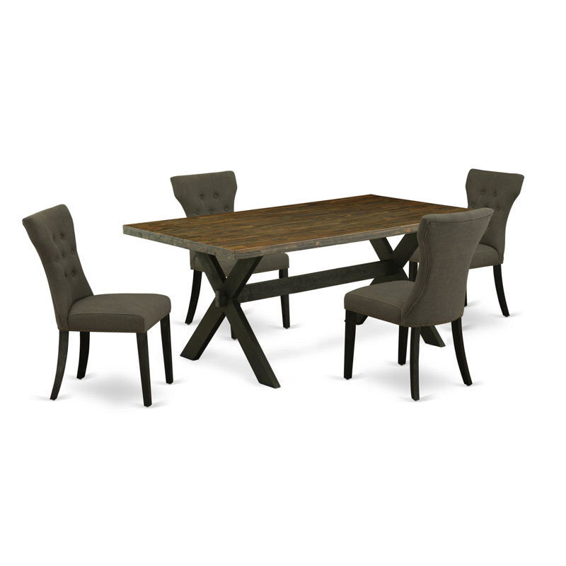 Ensemble de table de salle à manger 5 pièces comprenant une table de cuisine rectangulaire avec pieds en X et 4 chaises de salle à manger Parson en tissu Gotham foncé, noir brossé