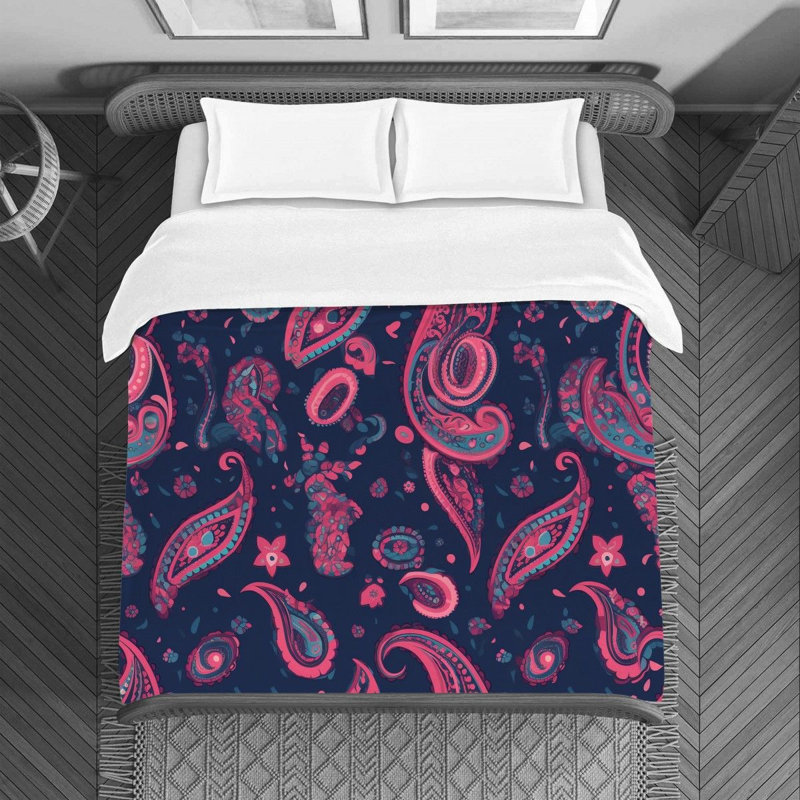 Machine Printed Duvet Cover, Blue/Pink Paisley, Queen Duvet Cover