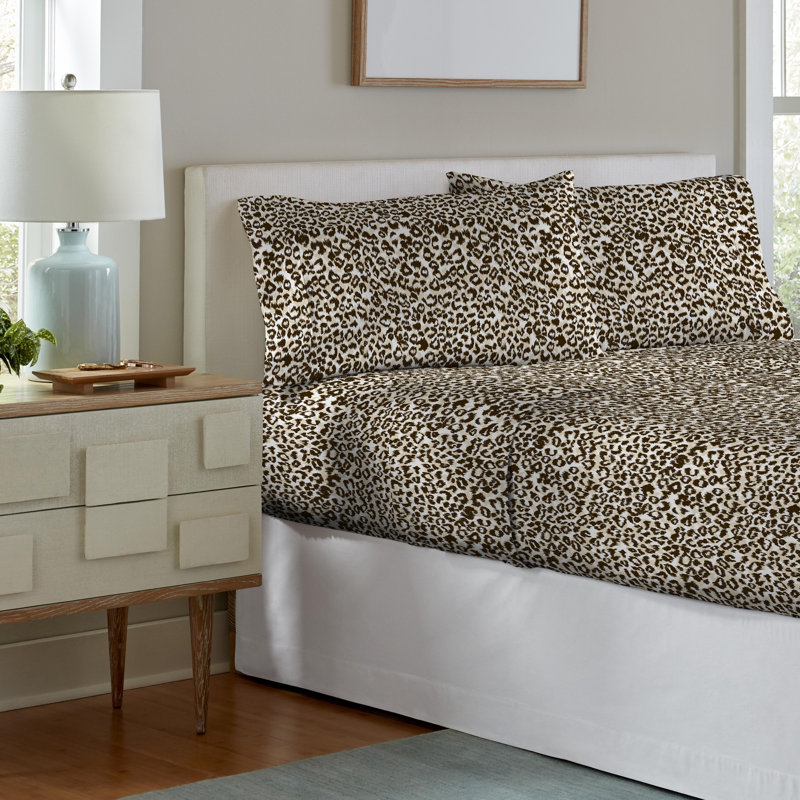 Ensemble de draps 100% coton en flanelle imprimée 180 g / m² Pointehaven, Ensemble de draps pour lit simple avec 1 taie d'or