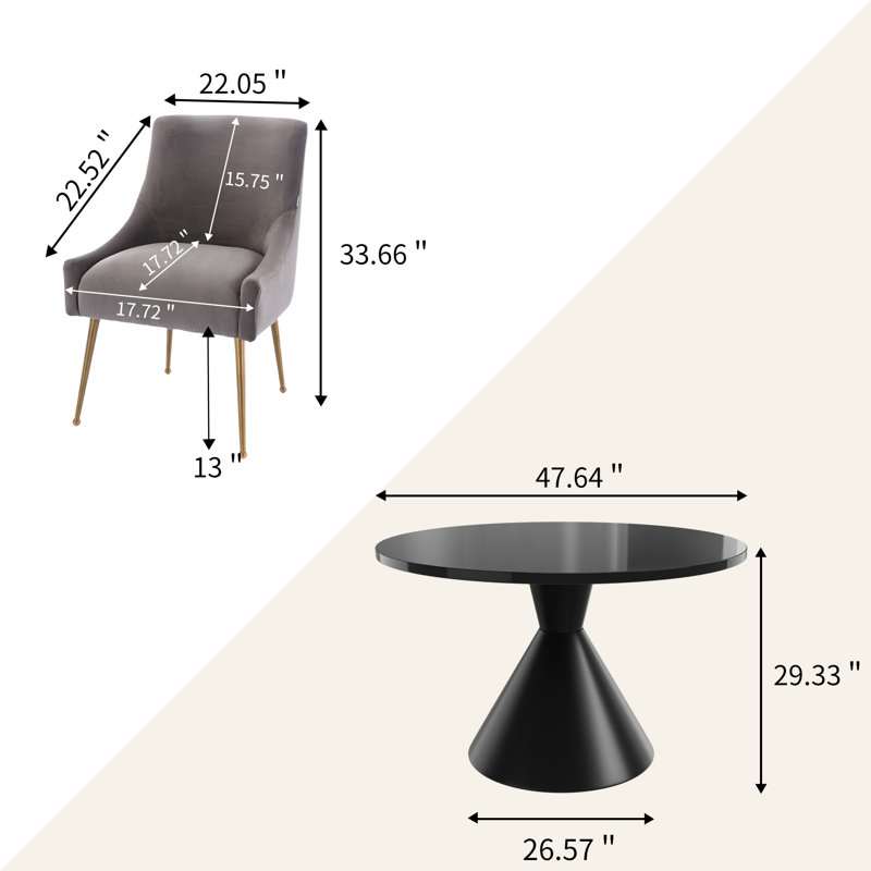 Magallanes 4 - Person Round Table Dining Set with Velvet Dining Chairs, Black, Gray