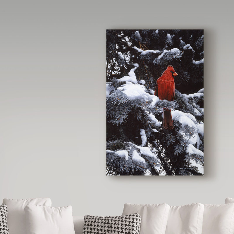«Cardinal In Blue Spruce» par Etelca, impression sur toile tendue, H 32 po x l 22 po x P 2 po