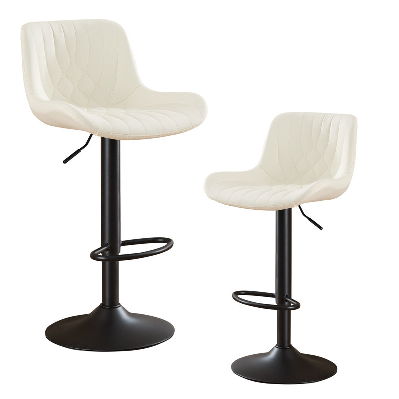 Swivel Adjustable Height Counter Stool With Footrest(Set Of 2), Beige