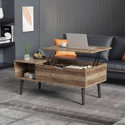 Table basse extensible avec plateau relevable de style milieu du siècle, petite table basse en bois massif avec rangement