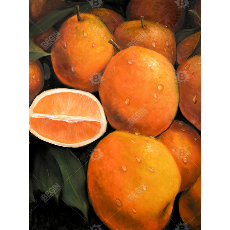 Fresh Oranges - Gastronomy Green Canvas for Home Decor